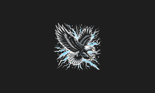 eagle flying attack with lightning vector artwork design