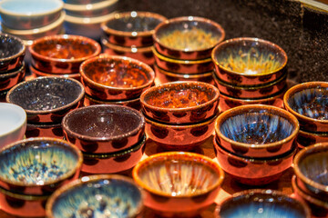Close-up of exquisite and colorful traditional Chinese Fujian Jianzhan tea cup