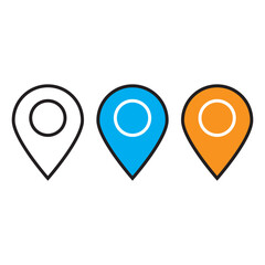 different colors of map pointer icons with soft shadows in a flat style. Vector collection of markers in different colors. Specifies location points of objects on the maps or charts.