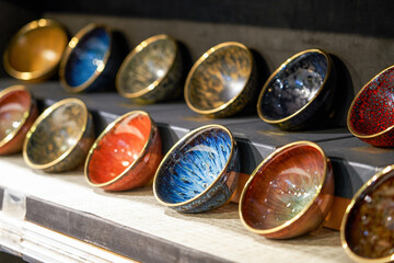 Close-up of exquisite and colorful traditional Chinese Fujian Jianzhan tea cup