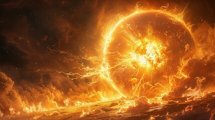 A view of a supernova explosion with its bright light and shockwave visible. Supernova destroying planet, illustration.