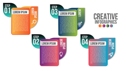 Infographics Chart 4 steps options business timeline modern creative with icon step by step can illustrate vector a strategy, workflow or team work.