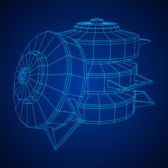 Anti-tank land mine. Army explosive weapon. Military object. Vector illustration. Wireframe low poly mesh vector illustration