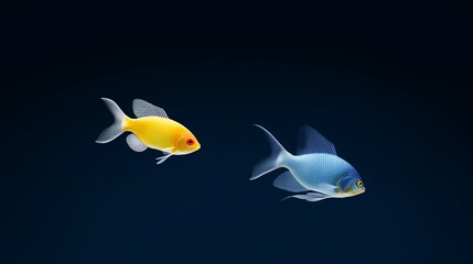 Detailed fish replicas sinking in water, creating beautiful ripples and bubbles, highspeed capture, dramatic backlighting 3d, cartoon, flat design