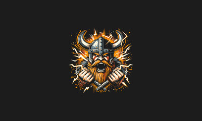 viking angry with background lightning vector artwork design