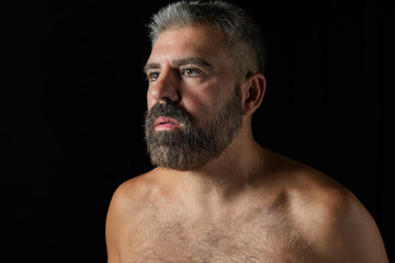 Serious Middle-aged Man: Handsome Portrait with Beard