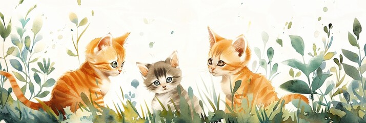 kittens playing in a garden full of grass