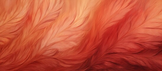 Vivid close up of a fabric with a striking red and orange feather design pattern