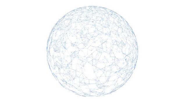 Loop digital plexus sphere rotation isolated on white background.