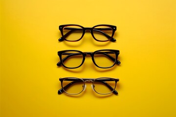 Isolated eyeglasses on yellow background, optical accessory