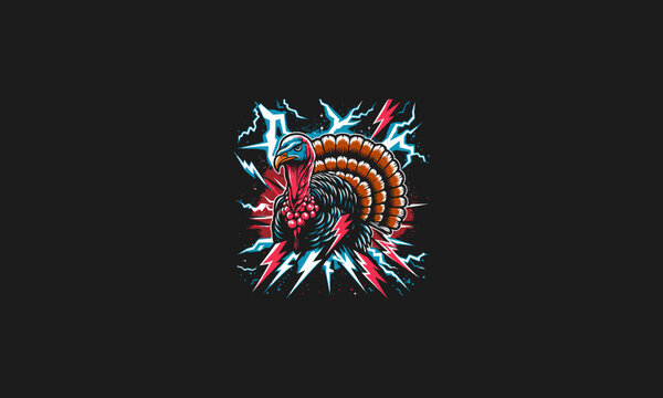 turkey with lightning background vector artwork design