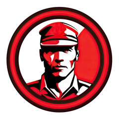 A logo of a soldier in red and white style - obrazy, fototapety, plakaty