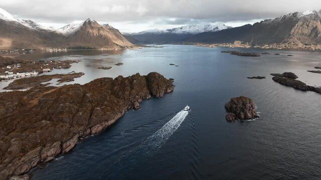 Aerial view of Segla mountain above the sky, Norway during summer