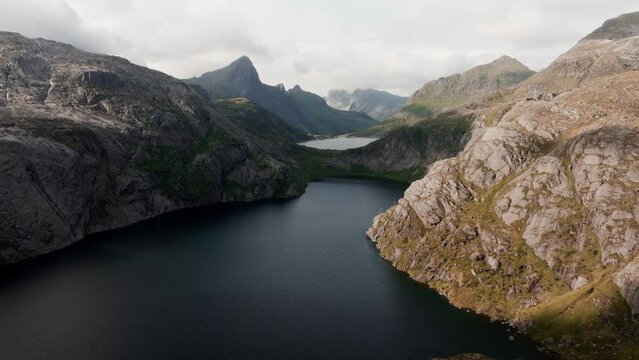 Aerial view of Segla mountain above the sky, Norway during summer