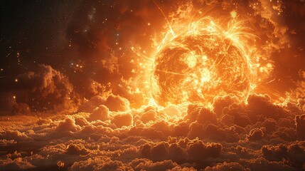 A view of a supernova explosion with its bright light and shockwave visible. Supernova destroying planet, illustration.