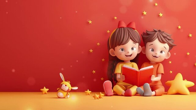 Children Reading Book for Book Day Back to School and Children's Day Concept 4K video