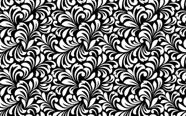 Flower pattern. Seamless white and black ornament. Graphic vector background. Ornament for fabric, wallpaper, packaging.