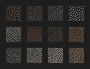 Abstract geometric random seamless pattern set, trendy abstract asymmetric shape art, doodle liquid minimal element graphic background, flat organic form design, modern boho symbol collection,