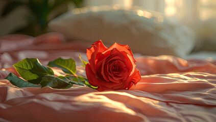 Red rose on a bed. Created with Ai