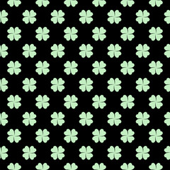 Four leaf clover icon isolated seamless pattern on black background