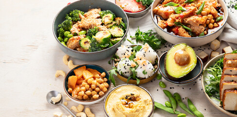 Various of fried soy meat dishes.