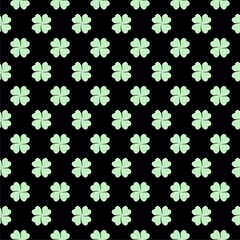 Four leaf clover icon isolated seamless pattern on black background