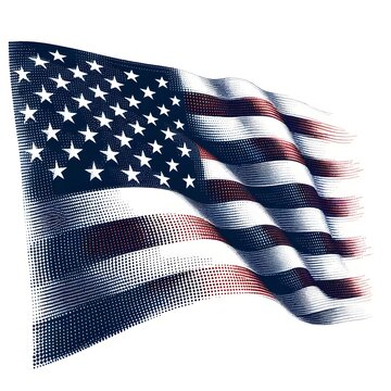 Halftone American Flag Illustration on White Background