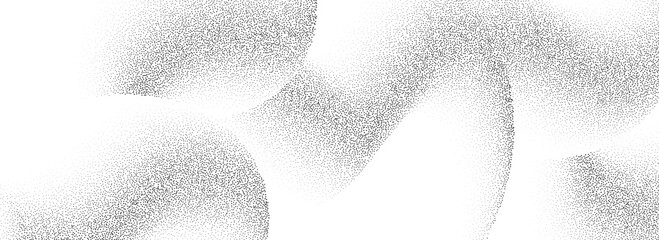 Stippled wavy sand grain texture. Grunge curved gradient wave. Grit noise dot work wallpaper. Black dots, speckles, particles or granules print background. Vector fluid gritty backdrop overlay