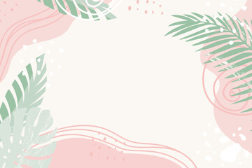 Fototapeta na wymiar Summer background with tropical leaves. Tropical colorful summer background template for banner, menu, invitation. Summer background with tropical vibes