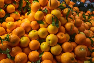 Pile of orange fruit on the market, vibrant display