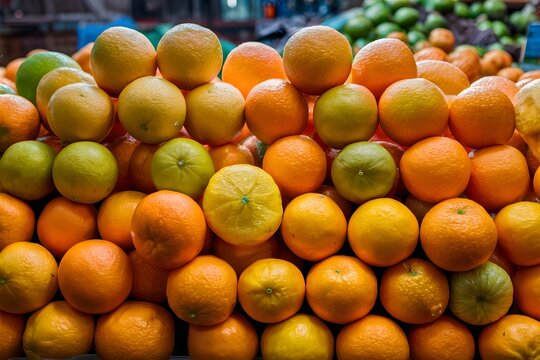 Piles of Indonesian local oranges at Jakarta traditional market