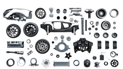 
Auto spare parts car on the white background.