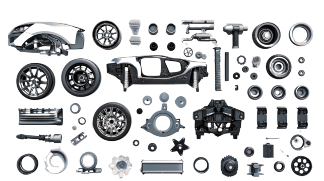 
Auto spare parts car on the white background.