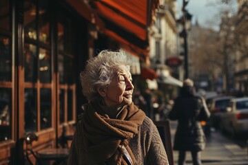 Portrait of an elderly woman on the street in Paris, France