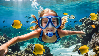 Girl snorkeling  - obrazy, fototapety, plakaty