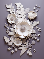 3D Composition of spring flowers, isolated on grey background.  Abstract art  blossom element design decoration.