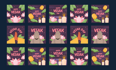 happy vesak day vector illustration flat design set