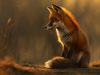A contrite fox sitting with its front paws up near its face its piercing eyes full of regret - obrazy, fototapety, plakaty