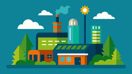 Naklejka premium Detailed image of a newly built factory proudly displaying their ecofriendly practices and initiatives such as waste reduction and renewable