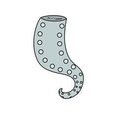 A cartoon drawing of a squid with a long tail and many dots. The squid is drawn in a light blue color
