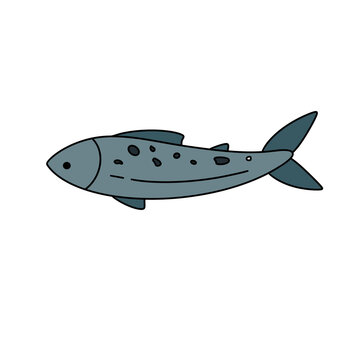 recommend clip art: A cartoon fish with a black spot on its head. The fish is swimming in the water