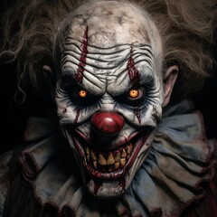 illustration of portrait of a creepy clown. clown scarey art horror, Generative ai