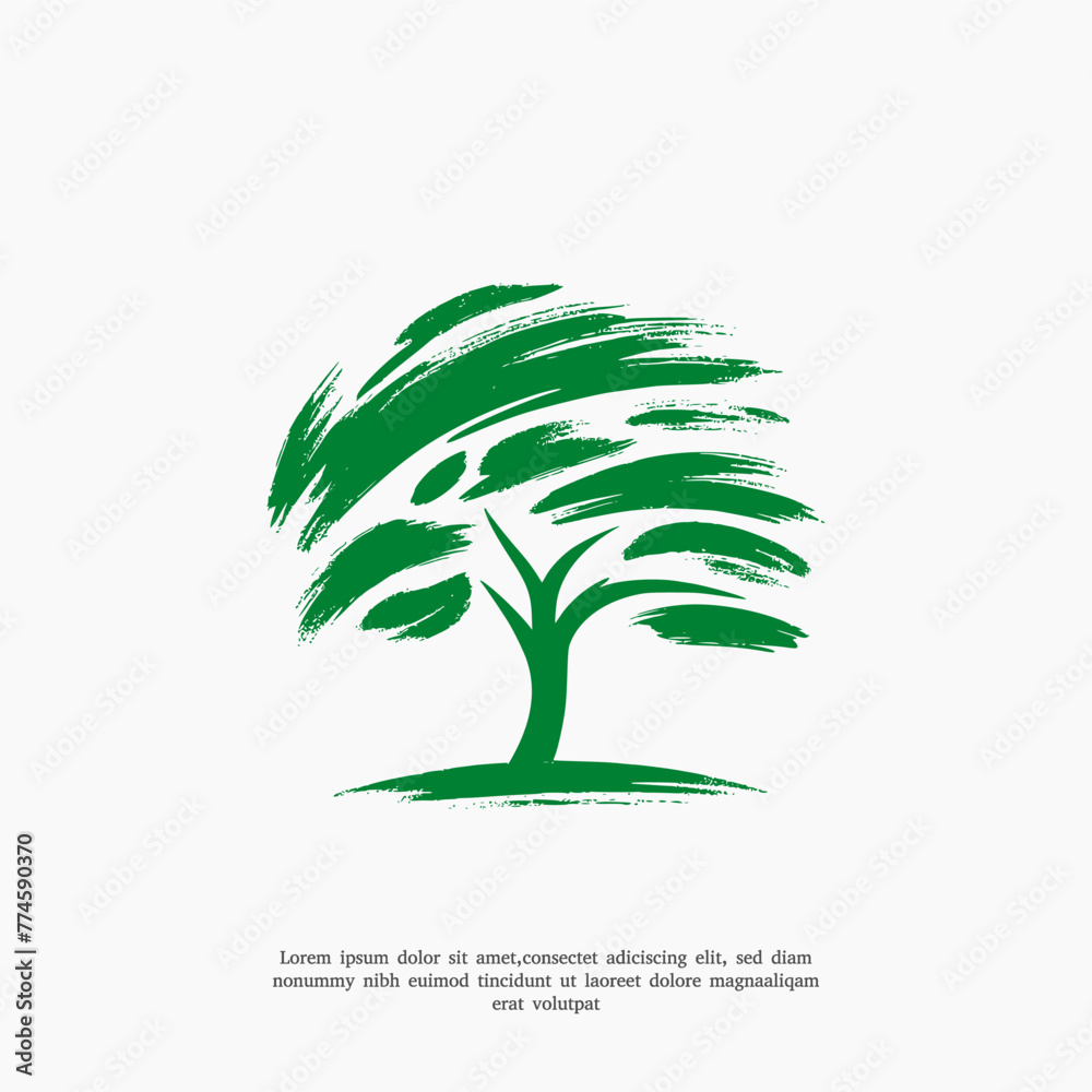 Wall mural tree isolated on a white background. Ink vector illustration. Modern brush calligraphy. - Wall murals