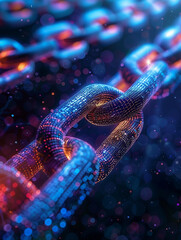 Fototapeta premium Blockchain Regulatory Compliance, digital ledger technology, ensuring data security and legal adherence, in a futuristic setting, realistic image, Spotlight, Chromatic Aberration