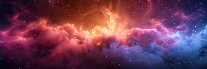 A background of pink and purple nebula clouds with a dark gradient at the bottom, giving an ethereal feeling, ideal for sci-fi or fantasy-themed designs. Created with Ai - obrazy, fototapety, plakaty