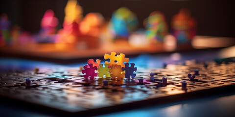 World Autism awareness and pride day. Puzzles background.