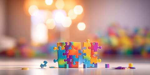 World Autism awareness and pride day. Puzzles background.