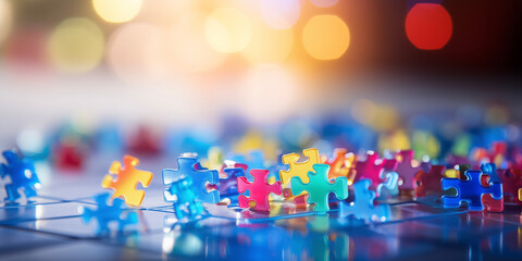 World Autism awareness and pride day. Puzzles background.