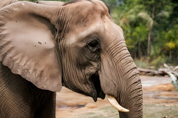 Sick elephant suffering from inflammatory eye disease waiting for treatment