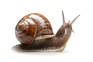 Side view studio shot of a snail, white isolated background photo